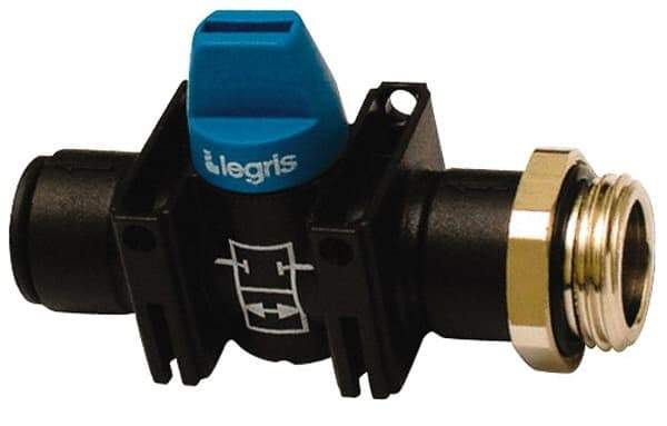 Legris - 1/2" Pipe, Standard Port, Composite Miniature Ball Valve - 1 Piece, Inline - Two Way Flow, MBSPP x Push-to-Connect Ends, Short Handle, 150 WOG - Eagle Tool & Supply