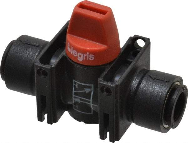 Legris - 10mm Pipe, Standard Port, Composite Miniature Ball Valve - 1 Piece, Inline - Two Way Flow, Push-to-Connect x Push-to-Connect Ends, Short Handle, 150 WOG - Eagle Tool & Supply