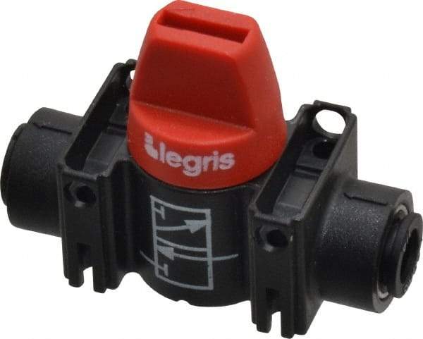 Legris - 1/4" Pipe, Standard Port, Composite Miniature Ball Valve - 1 Piece, Inline - Two Way Flow, Push-to-Connect x Push-to-Connect Ends, Short Handle, 150 WOG - Eagle Tool & Supply