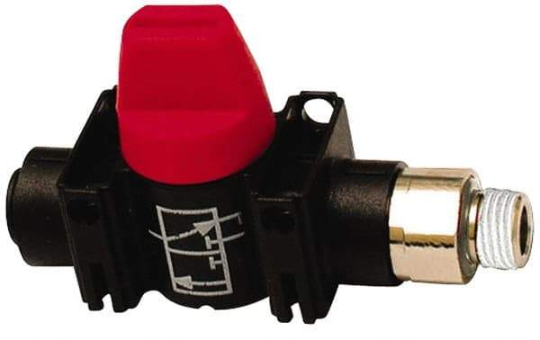 Legris - 5/16" Pipe, Standard Port, Composite Miniature Ball Valve - 1 Piece, Inline - Two Way Flow, MNPT x Push-to-Connect Ends, Short Handle, 150 WOG - Eagle Tool & Supply