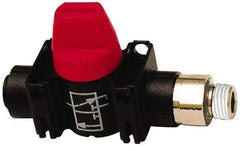 Legris - 5/16" Pipe, Standard Port, Composite Miniature Ball Valve - 1 Piece, Inline - Two Way Flow, MNPT x Push-to-Connect Ends, Short Handle, 150 WOG - Eagle Tool & Supply