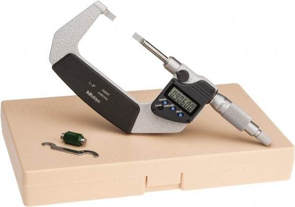 Mitutoyo - 25.4mm to 50.8mm Electronic Blade Micrometer - 0.003mm Accuracy, 0.75mm Blade Thickness, Ratchet Stop Thimble - Eagle Tool & Supply