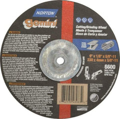 Norton - 24 Grit, 9" Wheel Diam, 1/8" Wheel Thickness, Type 27 Depressed Center Wheel - Aluminum Oxide, 6,600 Max RPM, Compatible with Angle Grinder - Eagle Tool & Supply
