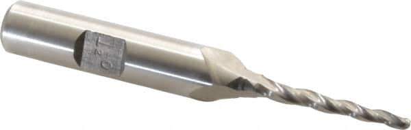 Made in USA - 1.5° Taper Angle per Side, 3/32" Small End Diam, 1" LOC, High Speed Steel 3 Flute Tapered Ball End Mill - 2-7/8" OAL, 3/8" Shank Diam - Eagle Tool & Supply