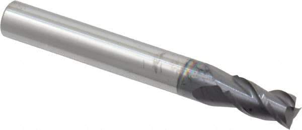 Accupro - 7/32", 3/8" LOC, 1/4" Shank Diam, 2" OAL, 3 Flute, Solid Carbide Square End Mill - Single End, AlTiN Finish, Spiral Flute, 40° Helix, Centercutting, Right Hand Cut, Right Hand Flute - Eagle Tool & Supply