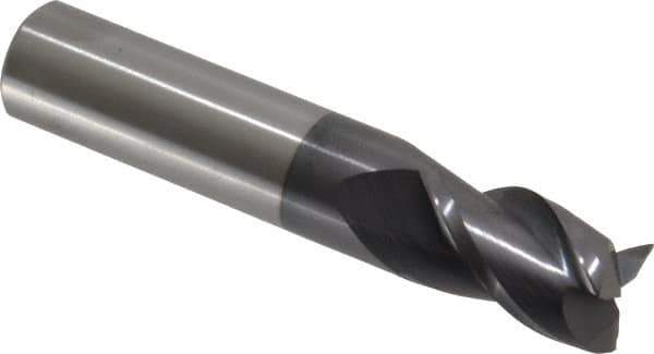 Accupro - 9/16", 7/8" LOC, 9/16" Shank Diam, 3" OAL, 3 Flute, Solid Carbide Square End Mill - Single End, AlTiN Finish, Spiral Flute, 40° Helix, Centercutting, Right Hand Cut, Right Hand Flute - Eagle Tool & Supply