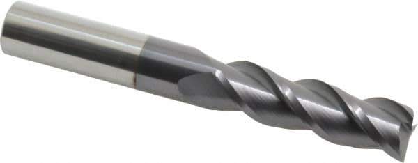 Accupro - 5/8", 2-1/8" LOC, 5/8" Shank Diam, 4-5/8" OAL, 3 Flute, Solid Carbide Square End Mill - Single End, AlTiN Finish, Spiral Flute, 40° Helix, Centercutting, Right Hand Cut, Right Hand Flute - Eagle Tool & Supply