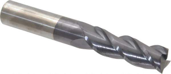 Accupro - 3/4", 2-1/4" LOC, 3/4" Shank Diam, 5" OAL, 3 Flute, Solid Carbide Square End Mill - Single End, AlTiN Finish, Spiral Flute, 40° Helix, Centercutting, Right Hand Cut, Right Hand Flute - Eagle Tool & Supply