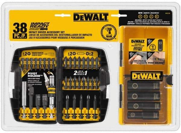 DeWALT - 38 Piece, Impact Ready Accessory Set - 1/4" Hex Shank, 3/8" Sockets Drive - Eagle Tool & Supply