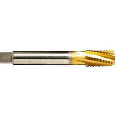 Emuge - 1 - 11-1/2 NPT, 15° Helix, 5 Flutes, TiN Finish, Cobalt, Spiral Flute Pipe Tap - Right Hand Flute, 1-3/4" Thread Length, 0.843" Square Size, Series KEG - Eagle Tool & Supply