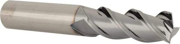 Value Collection - 1/2", 1-1/4" LOC, 1/2" Shank Diam, 3" OAL, 3 Flute, Solid Carbide Square End Mill - Single End, TiCN Finish, Spiral Flute, 45° Helix, Right Hand Cut, Right Hand Flute - Eagle Tool & Supply