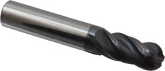 Accupro - 7/16" Diam, 1" LOC, 4 Flute Solid Carbide Ball End Mill - AlTiN Finish, Single End, 2-3/4" OAL, 7/16" Shank Diam, Spiral Flute - Eagle Tool & Supply