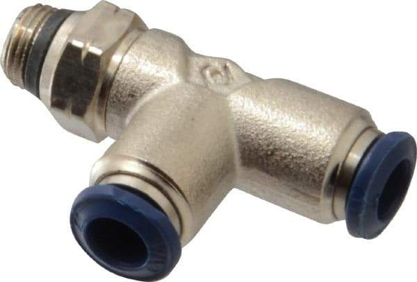 Alpha Technologies - 1/4" Outside Diam, 1/8 Universal Thread, Nickel Plated Brass Push-to-Connect Male Swivel Run Tee - 250 Max psi, Tube to Universal Thread Connection, Buna O-Ring - Eagle Tool & Supply