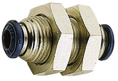 Alpha Technologies - 5/32" Outside Diam, Nickel Plated Brass Push-to-Connect Bulkhead Union - 250 Max psi, Tube to Tube Connection, Buna O-Ring - Eagle Tool & Supply