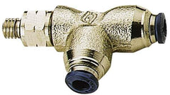 Alpha Technologies - 5/32" Outside Diam, 10-32 UNF, Nickel Plated Brass Push-to-Connect Male Swivel Run Tee - 250 Max psi, Tube to Male UNF Connection, Buna O-Ring - Eagle Tool & Supply