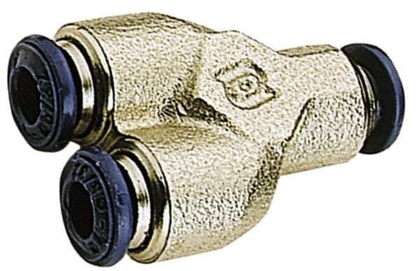 Alpha Technologies - 5/32" Tube OD, Nickel Plated Brass Push-to-Connect Tube Union Y - Tube to Tube Connection, 250 Max psi, Buna O-Ring, 160°F Max Working Temp - Eagle Tool & Supply