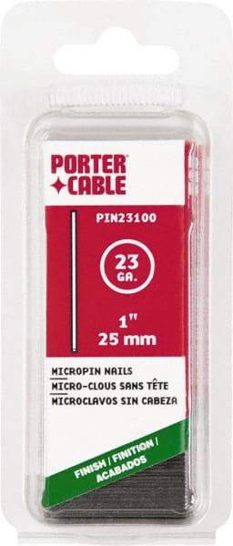 Porter-Cable - 23 Gauge 1" Long Pin Nails for Power Nailers - Steel, Galvanized Finish, Straight Stick Collation, Chisel Point - Eagle Tool & Supply