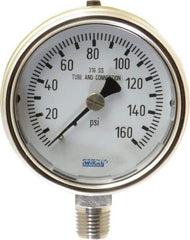Wika - 2-1/2" Dial, 1/4 Thread, 0-160 Scale Range, Pressure Gauge - Lower Connection Mount, Accurate to 2-1-2% of Scale - Eagle Tool & Supply