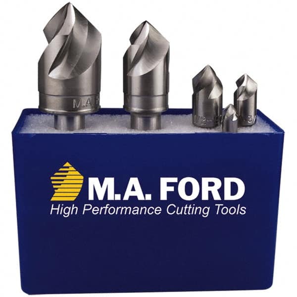 M.A. Ford - 5 Piece, 1/4 to 3/4" Head Diam, 60° Included Angle, Single End Countersink Set - Eagle Tool & Supply