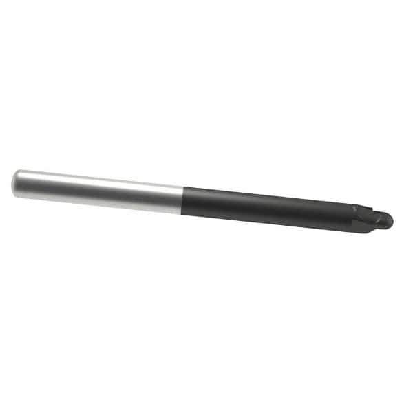 Accupro - 3/8" Diam, 3/8" LOC, 2 Flute Solid Carbide Ball End Mill - AlTiN Finish, Single End, 4" OAL, 3/8" Shank Diam, Spiral Flute - Eagle Tool & Supply