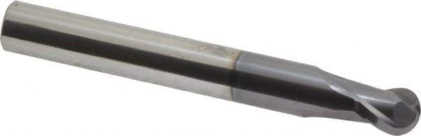 Accupro - 1/2" Diam, 1/2" LOC, 2 Flute Solid Carbide Ball End Mill - AlTiN Finish, Single End, 4" OAL, 1/2" Shank Diam, Spiral Flute - Eagle Tool & Supply