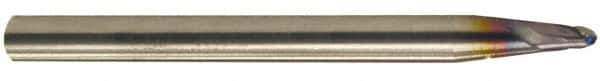 Accupro - 3° Taper Angle per Side, 1/4" Small End Diam, 1/4" LOC, Solid Carbide 2 Flute Tapered Ball End Mill - AlTiN Finish, 6" OAL, 3/8" Shank Diam, Spiral Flute, 30° Helix - Eagle Tool & Supply