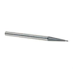 Accupro - 5° Taper Angle per Side, 1/16" Small End Diam, 1/16" LOC, Solid Carbide 2 Flute Tapered Ball End Mill - AlTiN Finish, 4" OAL, 1/4" Shank Diam, Spiral Flute, 30° Helix - Eagle Tool & Supply