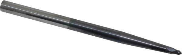 Accupro - 3° Taper Angle per Side, 1/8" Small End Diam, 1/8" LOC, Solid Carbide 2 Flute Tapered Ball End Mill - AlTiN Finish, 4" OAL, 1/4" Shank Diam, Spiral Flute, 30° Helix - Eagle Tool & Supply