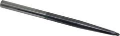 Accupro - 3° Taper Angle per Side, 1/8" Small End Diam, 1/8" LOC, Solid Carbide 2 Flute Tapered Ball End Mill - AlTiN Finish, 4" OAL, 1/4" Shank Diam, Spiral Flute, 30° Helix - Eagle Tool & Supply