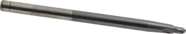 Accupro - 3° Taper Angle per Side, 3/16" Small End Diam, 3/16" LOC, Solid Carbide 2 Flute Tapered Ball End Mill - AlTiN Finish, 4" OAL, 1/4" Shank Diam, Spiral Flute, 30° Helix - Eagle Tool & Supply