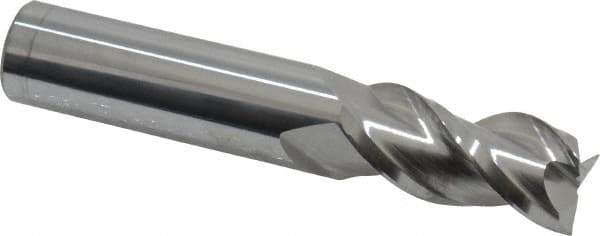 Accupro - 5/8", 1-1/4" LOC, 5/8" Shank Diam, 3-1/2" OAL, 3 Flute, Solid Carbide Square End Mill - Single End, Uncoated, Spiral Flute, 40° Helix, Centercutting, Right Hand Cut, Right Hand Flute - Eagle Tool & Supply