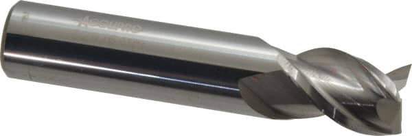 Accupro - 1/2", 5/8" LOC, 1/2" Shank Diam, 2-1/2" OAL, 3 Flute, Solid Carbide Square End Mill - Single End, Uncoated, Spiral Flute, 40° Helix, Centercutting, Right Hand Cut, Right Hand Flute - Eagle Tool & Supply