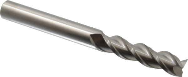 Accupro - 5/8", 2-1/2" LOC, 5/8" Shank Diam, 6" OAL, 3 Flute, Solid Carbide Square End Mill - Single End, Uncoated, Spiral Flute, 40° Helix, Centercutting, Right Hand Cut, Right Hand Flute - Eagle Tool & Supply