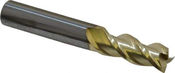 Accupro - 3/8", 7/8" LOC, 3/8" Shank Diam, 2-1/2" OAL, 3 Flute, Solid Carbide Square End Mill - Single End, ZrN Finish, Spiral Flute, 40° Helix, Centercutting, Right Hand Cut, Right Hand Flute - Eagle Tool & Supply