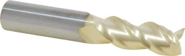 Accupro - 1/2", 1-1/4" LOC, 1/2" Shank Diam, 3" OAL, 3 Flute, Solid Carbide Square End Mill - Single End, ZrN Finish, Spiral Flute, 40° Helix, Centercutting, Right Hand Cut, Right Hand Flute - Eagle Tool & Supply