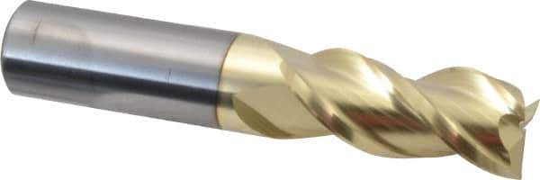 Accupro - 3/4", 1-5/8" LOC, 3/4" Shank Diam, 4" OAL, 3 Flute, Solid Carbide Square End Mill - Single End, ZrN Finish, Spiral Flute, 40° Helix, Centercutting, Right Hand Cut, Right Hand Flute - Eagle Tool & Supply