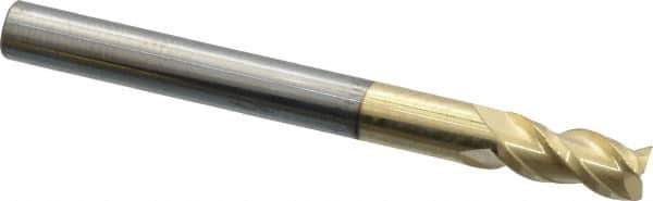Accupro - 3/16", 3/8" LOC, 3/16" Shank Diam, 2" OAL, 3 Flute, Solid Carbide Square End Mill - Single End, ZrN Finish, Spiral Flute, 40° Helix, Centercutting, Right Hand Cut, Right Hand Flute - Eagle Tool & Supply