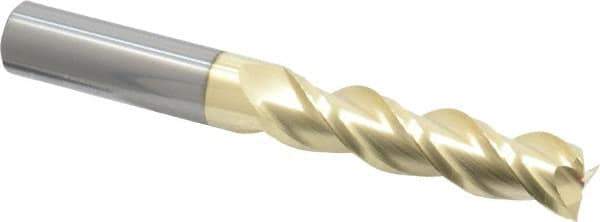 Accupro - 1/2", 2" LOC, 1/2" Shank Diam, 4" OAL, 3 Flute, Solid Carbide Square End Mill - Single End, ZrN Finish, Spiral Flute, 40° Helix, Centercutting, Right Hand Cut, Right Hand Flute - Eagle Tool & Supply