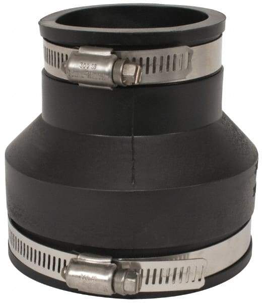 Made in USA - 3 x 2" PVC Flexible Pipe Coupling with Clamp - 4" Long, Pipe x Pipe, Stainless Steel Clamp - Eagle Tool & Supply
