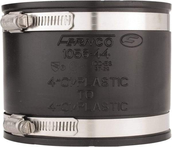 Made in USA - 4" PVC Flexible Pipe Coupling with Clamp - 4" Long, Pipe x Pipe, Stainless Steel Clamp - Eagle Tool & Supply