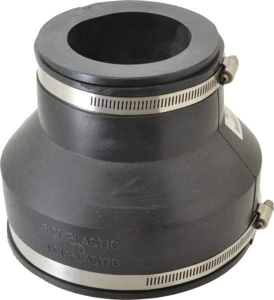 Made in USA - 6 x 3" PVC Flexible Pipe Coupling with Clamp - 6" Long, Pipe x Pipe, Stainless Steel Clamp - Eagle Tool & Supply