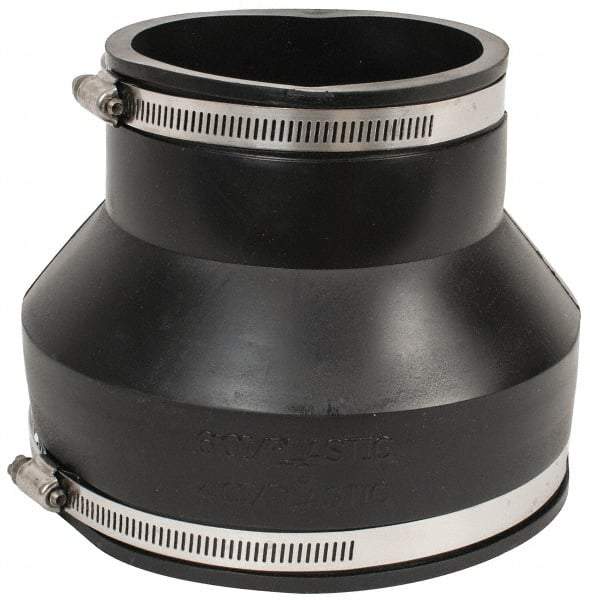 Made in USA - 6 x 4" PVC Flexible Pipe Coupling with Clamp - 6" Long, Pipe x Pipe, Stainless Steel Clamp - Eagle Tool & Supply