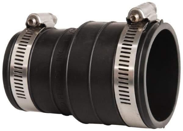 Made in USA - 1-1/2" PVC Flexible Pipe Coupling with Clamp - 4" Long, Socket x Pipe, Stainless Steel Clamp - Eagle Tool & Supply