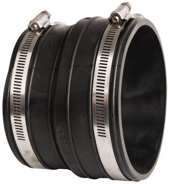 Made in USA - 4" PVC Flexible Pipe Coupling with Clamp - 4" Long, Socket x Pipe, Stainless Steel Clamp - Eagle Tool & Supply
