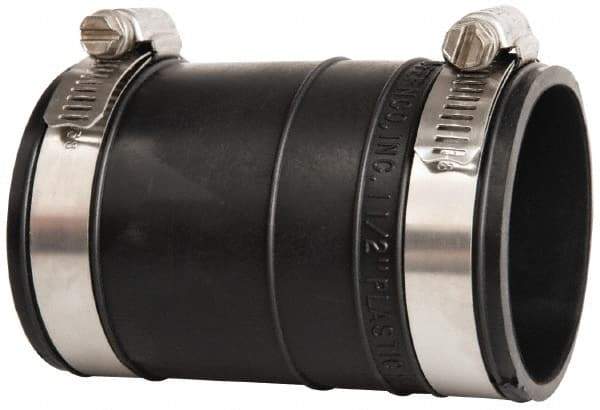 Made in USA - 1-1/2" PVC Flexible Pipe Coupling with Clamp - 4" Long, Socket x Socket, Stainless Steel Clamp - Eagle Tool & Supply