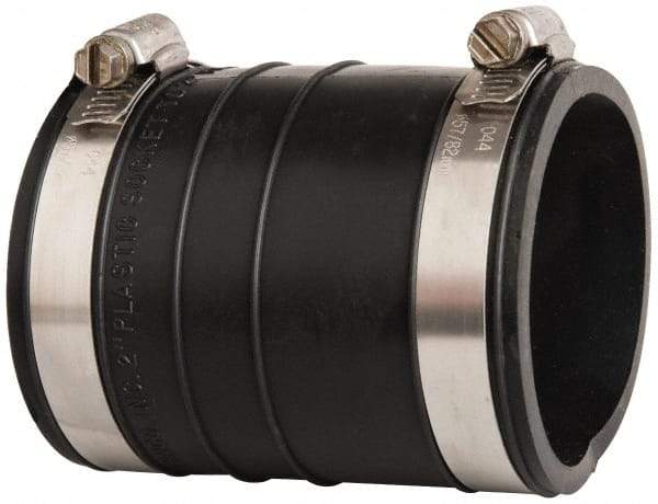 Made in USA - 2" PVC Flexible Pipe Coupling with Clamp - 4" Long, Socket x Socket, Stainless Steel Clamp - Eagle Tool & Supply