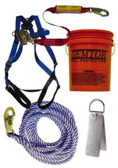 Gemtor - Universal Size, 300 Lb. Capacity, Polyester Roofer Fall Protection Kit - 3 Ft. Lanyard Long, Reusable Anchor, Blue, Black and Red - Eagle Tool & Supply
