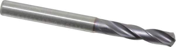 Kennametal - 5.4991mm 140° Spiral Flute Solid Carbide Screw Machine Drill Bit - Multilayer TiAlN Finish, Right Hand Cut, 28mm Flute Length, 66mm OAL, Standard Point, Straight Shank - Eagle Tool & Supply