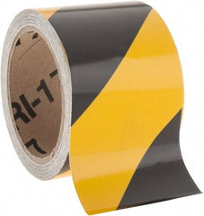 NMC - Black & Yellow Striped Vinyl Tape - 3" Wide x 30' Long x 0.002" Thick, General Traffic - Eagle Tool & Supply