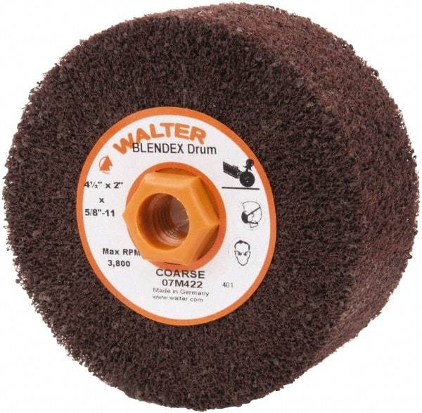 WALTER Surface Technologies - 4-1/2" Diam Aluminum Oxide Unmounted Flap Wheel - 5/8" Hole, 5/8-11 Thread, 2" Wide, Nonwoven, Coarse Grade, 3,800 Max RPM - Eagle Tool & Supply
